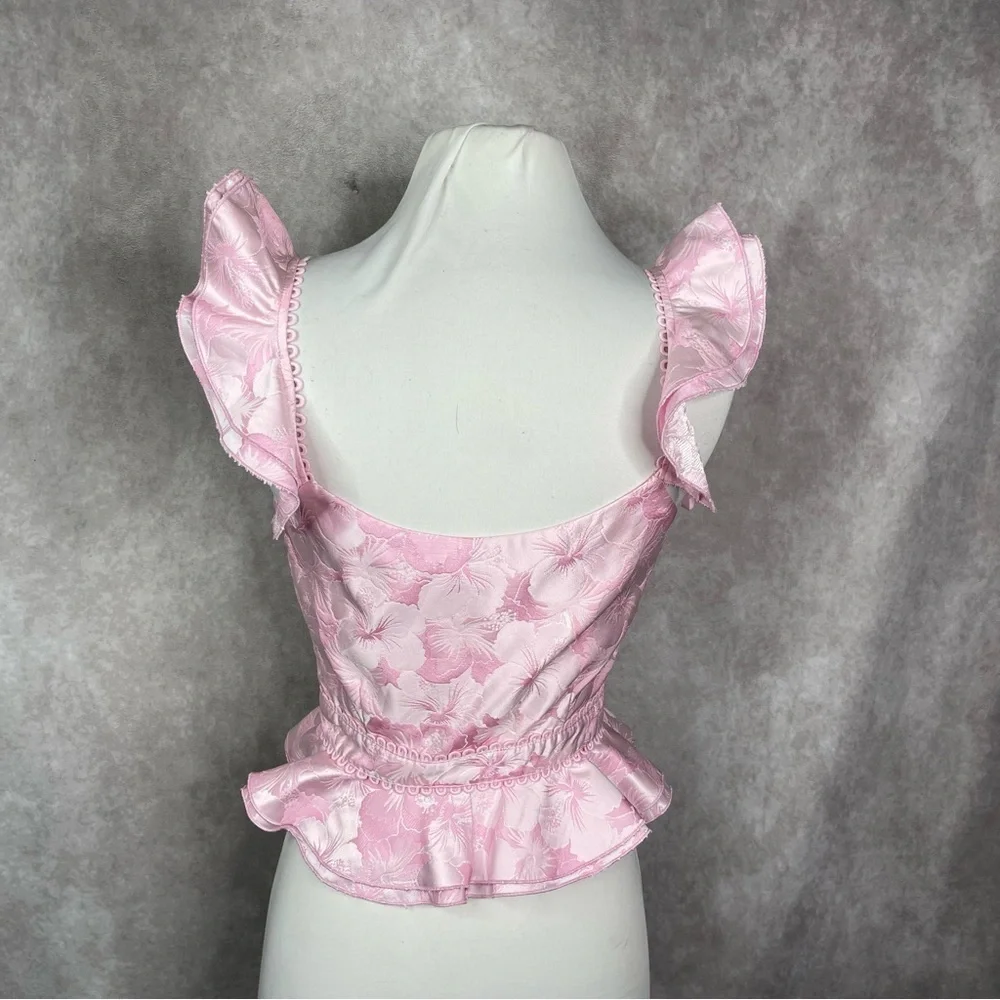V. Chapman Petals Front Tie Jacquard‎ Blouse In Pink Macaron Women's Size 2